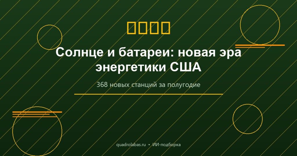 Солнце и батареи: 368 новых станций за полгода — Solary и накопители лидируют в США