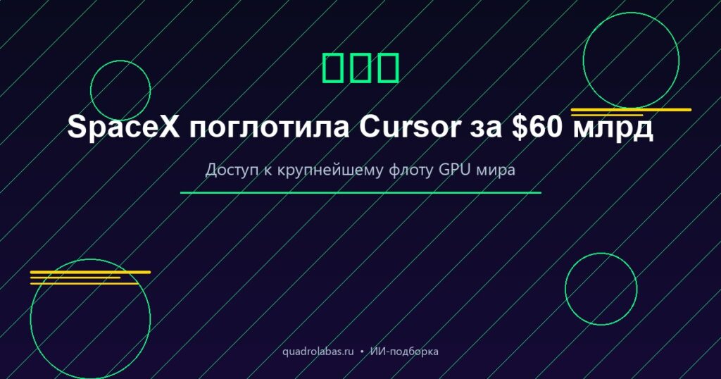 SpaceX официально поглотила Cursor за $60 млрд: доступ к крупнейшему флоту GPU мира