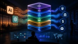 Иллюстрация к материалу о запусках Anthropic и OpenAI и переходе предприятий к много-модельным ИИ-стекам.
