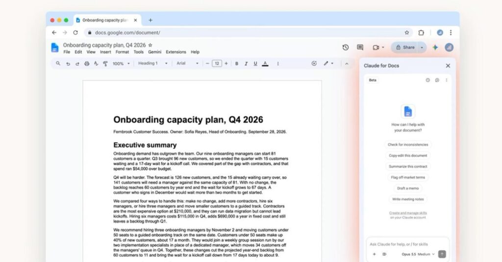 Claude подключается к Google Docs, Sheets и Slides: боковая панель для пользователей Google Workspace